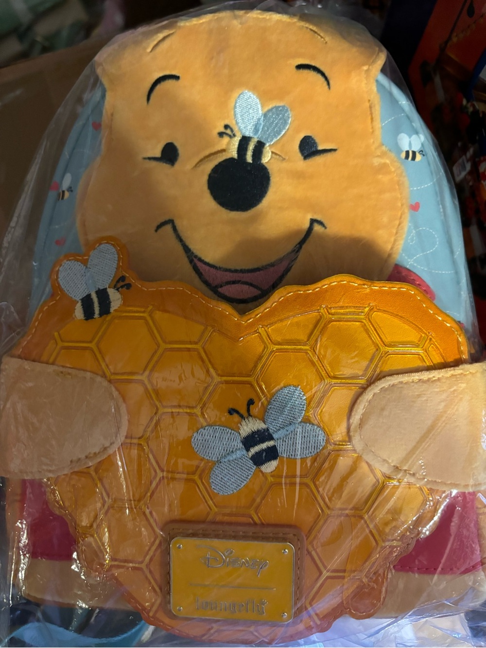 Disney Winnie the Pooh Plush Honeycomb Backpack - Yellow, Blue & Pink